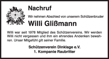 Anzeige von Willi Glißmann von OM-Medien