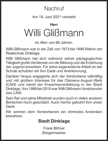 Anzeige von Willi Glißmann von OM-Medien