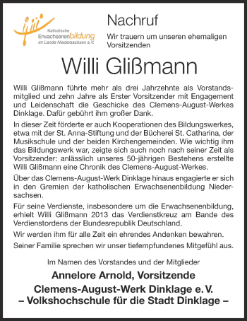 Anzeige von Willi Glißmann von OM-Medien
