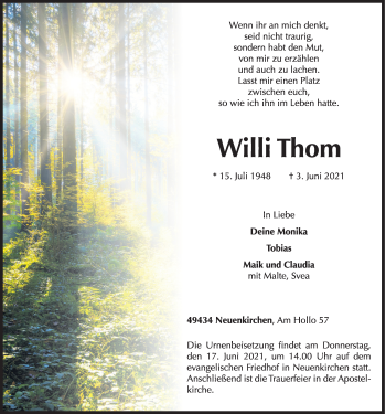 Anzeige von Willi Thom von OM-Medien