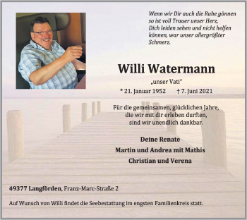Anzeige von Willi Watermann von OM-Medien