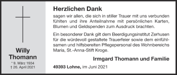 Anzeige von Willy Thomann von OM-Medien