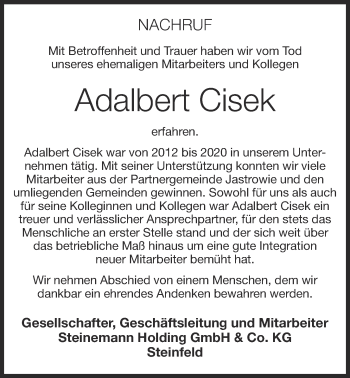 Anzeige von Adalbert Cisek von OM-Medien