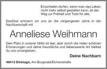 Anzeige von Anneliese Weihmann von OM-Medien