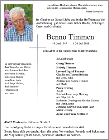 Anzeige von Benno Timmen von OM-Medien