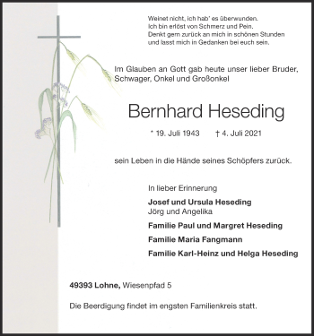 Anzeige von Bernhard Heseding von OM-Medien