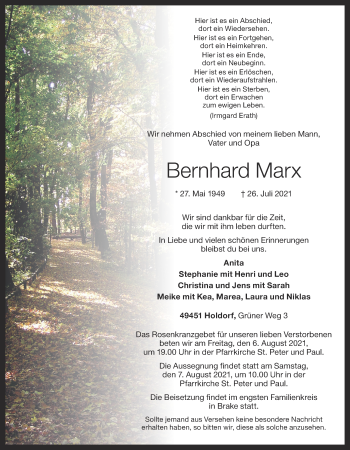 Anzeige von Bernhard Marx von OM-Medien