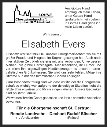 Anzeige von Elisabeth Evers von OM-Medien