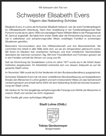 Anzeige von Elisabeth Evers von OM-Medien