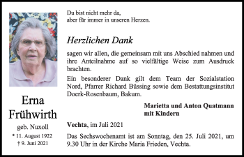 Anzeige von Erna Frühwirth von OM-Medien