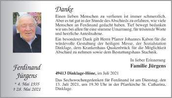 Anzeige von Ferdinand Jürgens von OM-Medien
