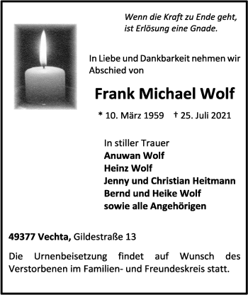 Anzeige von Frank Michael Wolf von OM-Medien