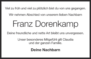 Anzeige von Franz Dorenkamp von OM-Medien