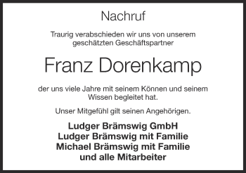 Anzeige von Franz Dorenkamp von OM-Medien