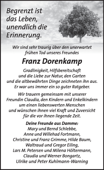Anzeige von Franz Dorenkamp von OM-Medien