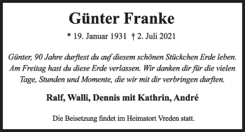 Anzeige von Günter Franke von OM-Medien
