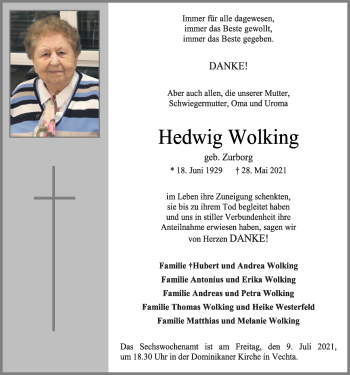 Anzeige von Hediwg Wolking von OM-Medien