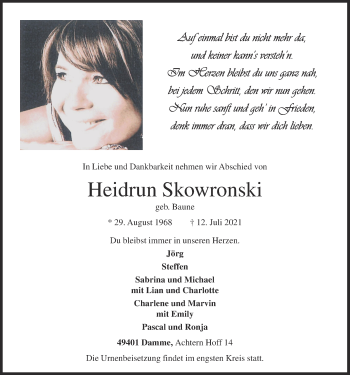 Anzeige von Heidrun Skowronski von OM-Medien
