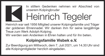 Anzeige von Heinrich Tegeler von OM-Medien