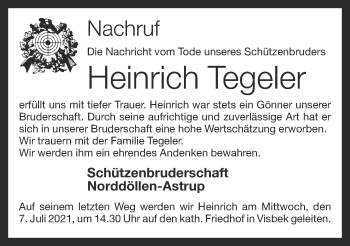 Anzeige von Heinrich Tegeler von OM-Medien