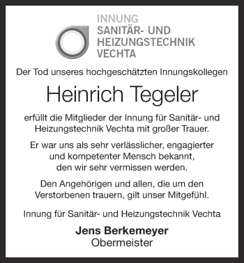 Anzeige von Heinrich Tegeler von OM-Medien