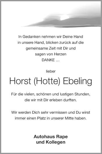 Anzeige von Horst Ebeling von OM-Medien