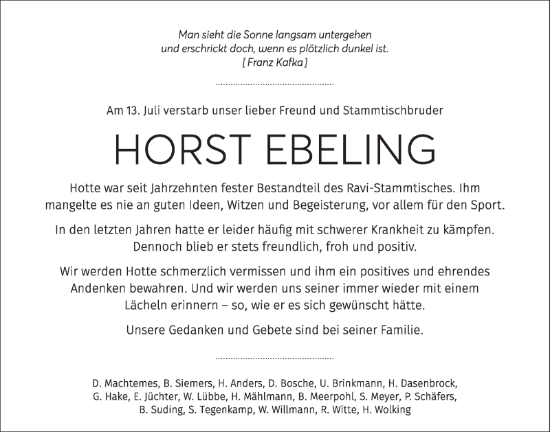  Traueranzeige für Horst Ebeling vom 17.07.2021 aus OM-Medien