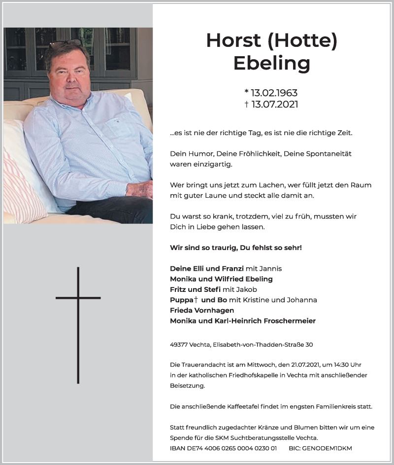  Traueranzeige für Horst Ebeling vom 16.07.2021 aus OM-Medien
