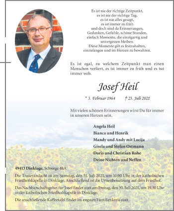 Anzeige von Josef Heil von OM-Medien