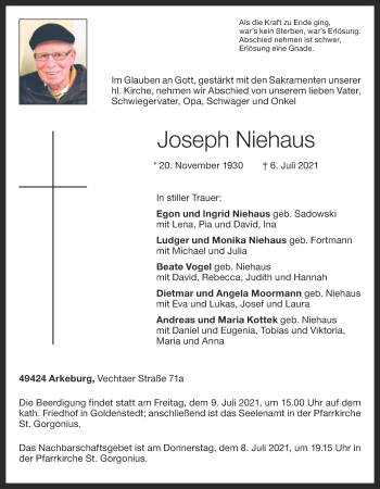 Anzeige von Joseph Niehaus von OM-Medien