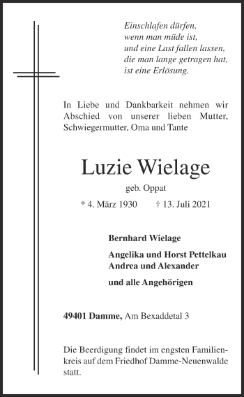 Anzeige von Luzie Wielage von OM-Medien