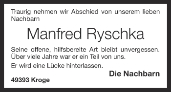 Anzeige von Manfred Ryschka von OM-Medien