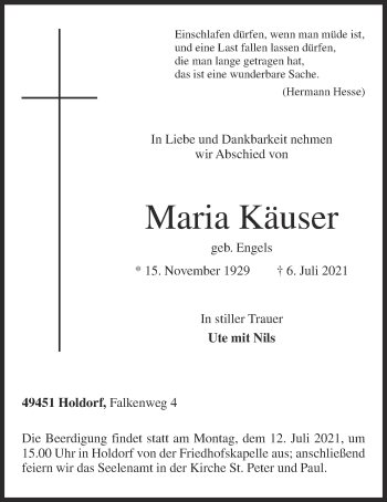 Anzeige von Maria Käuser von OM-Medien