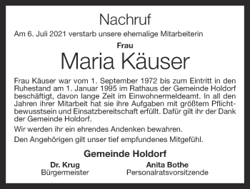 Anzeige von Maria Käuser von OM-Medien