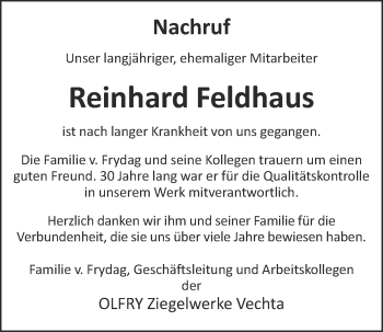 Anzeige von Reinhard Feldhaus von OM-Medien