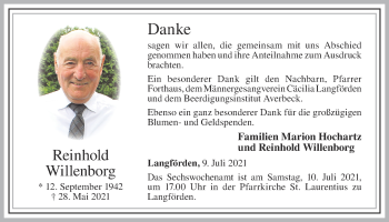 Anzeige von Reinhold Willenborg von OM-Medien