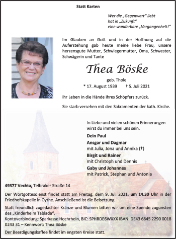 Anzeige von Thea Böske von OM-Medien