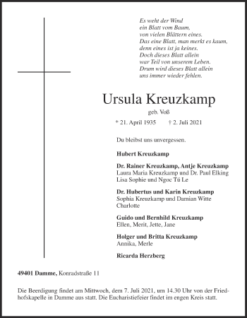 Anzeige von Ursula Kreuzkamp von OM-Medien