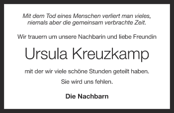 Anzeige von Ursula Kreuzkamp von OM-Medien