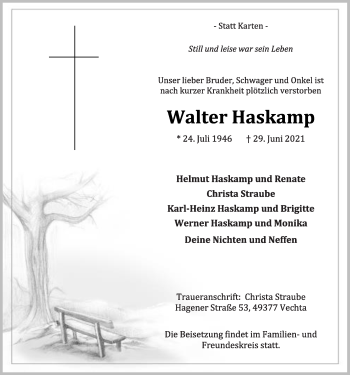 Anzeige von Walter Haskamp von OM-Medien