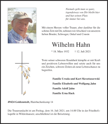Anzeige von Wilhelm Hahn von OM-Medien