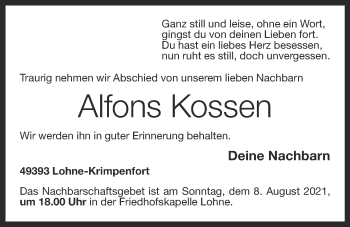 Anzeige von Alfons Kossen von OM-Medien