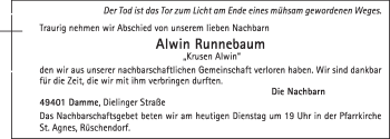 Anzeige von Alwin Runnebaum von OM-Medien