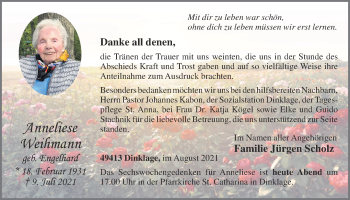 Anzeige von Anneliese Weihmann von OM-Medien