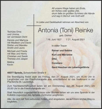 Anzeige von Antonia Reinke von OM-Medien