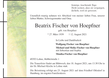 Anzeige von Beatrix Fischer von Hoepfner von OM-Medien