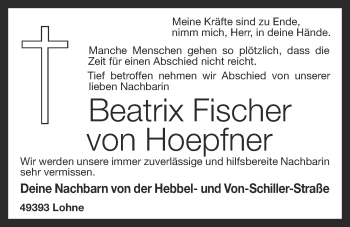 Anzeige von Beatrix Fischer von Hoepfner von OM-Medien