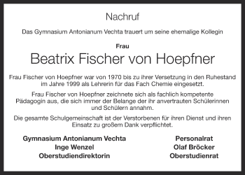 Anzeige von Beatrix Fischer von Hoepfner von OM-Medien