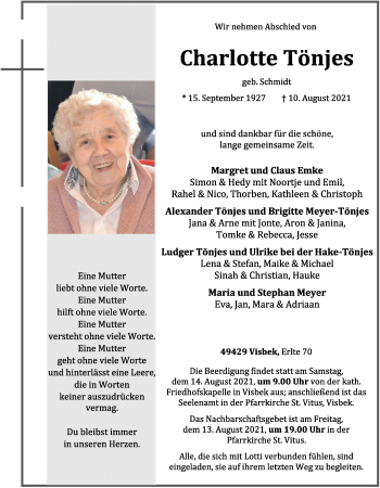 Anzeige von Charlotte Tönjes von OM-Medien