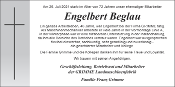 Anzeige von Engelbert Beglau von OM-Medien
